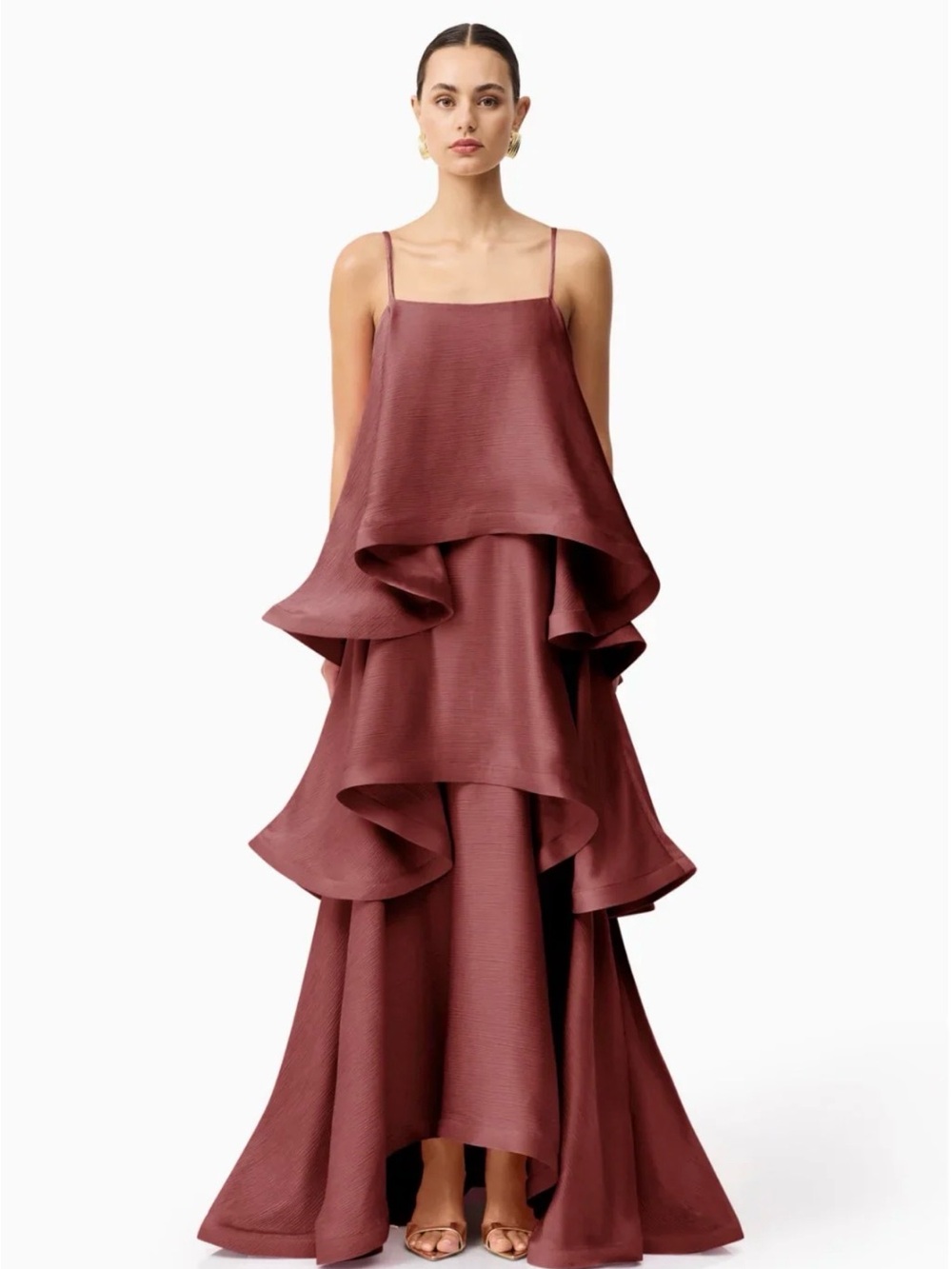 Elliatt Tiered Ruffle Maxi Dress in Rosewood